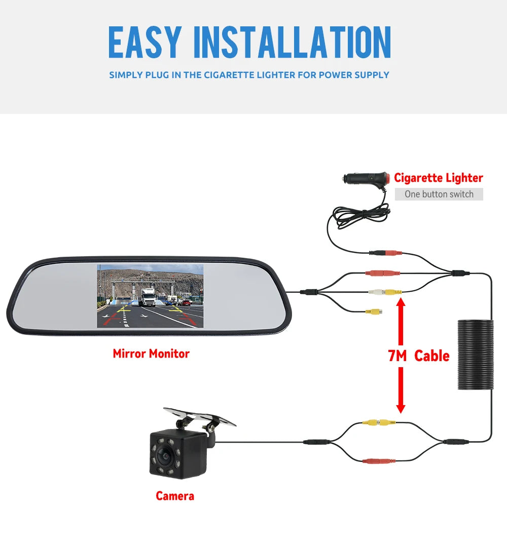 MJDOUD Car Rear view Camera with Mirror Monitor for Vehicle Parking Rearview Mirror Camera  4.3 Inch Screen Hd Reversing Camera