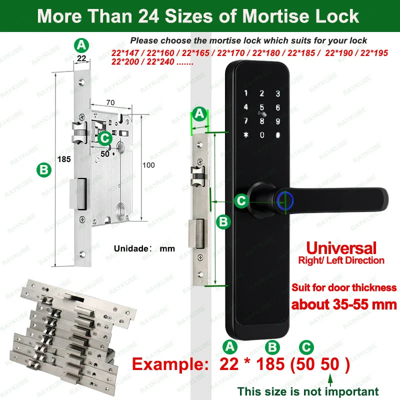 2023 NEW RAYKUBE K8 Tuya Wifi Smart Door Lock TT Lock Fingerprint Lock Digital Electric Lock With Longer Larger Handle Panels