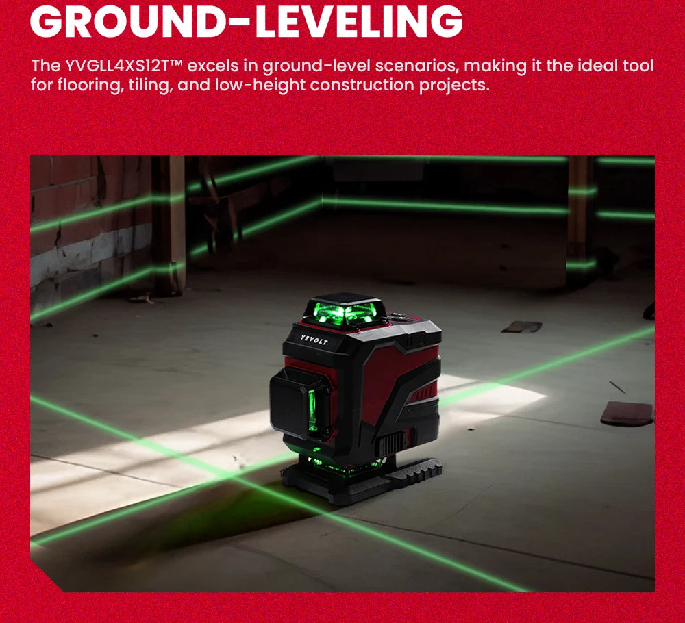 YEVOLT YVGLL4XS16 Seires 4-Plane Green Laser Level 4D 16 Lines Remote Control Self-Leveling Machine Horizontal & Vertical Tools